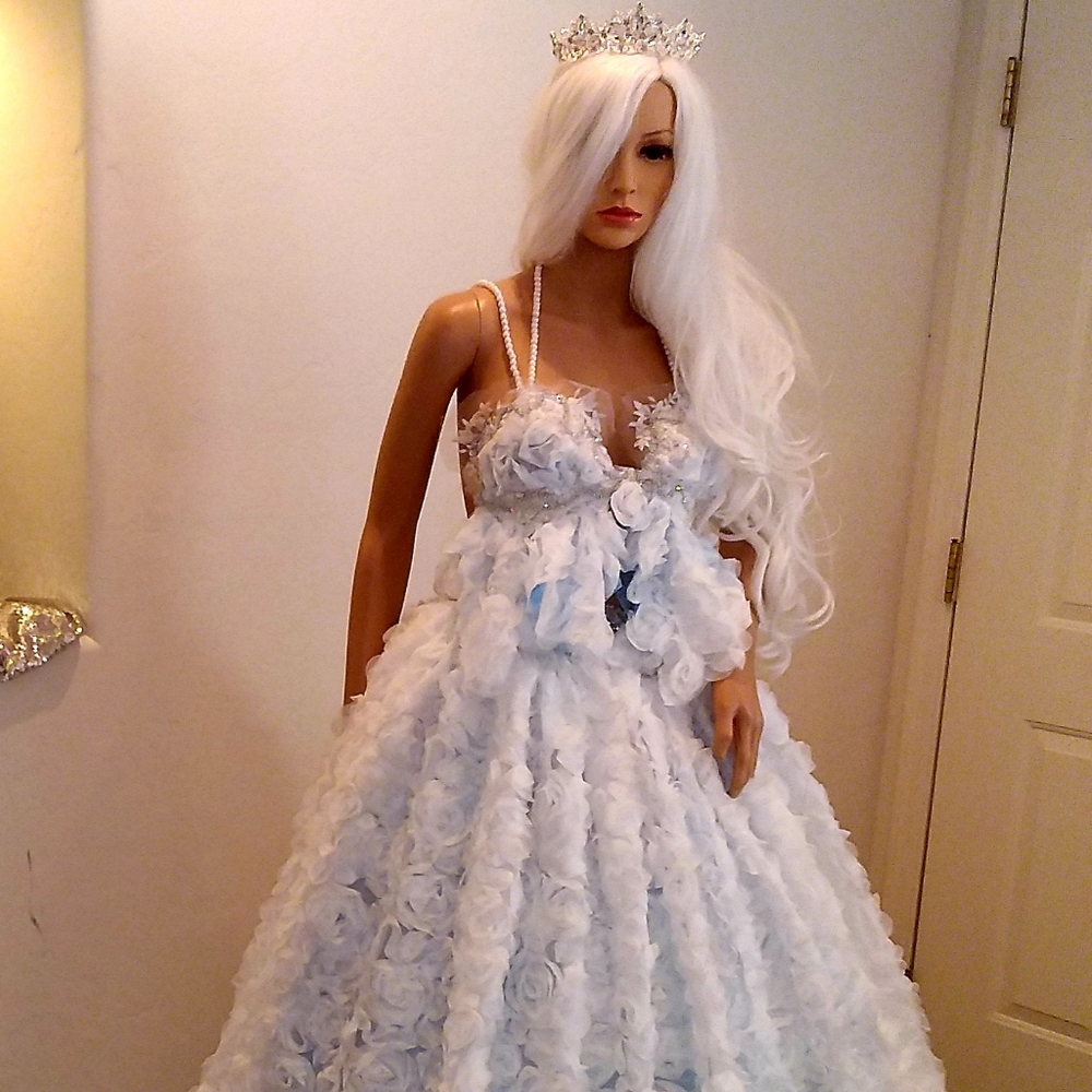 "BROOKLYN" White & Blue 3D Flower Woodland Princess Wedding Ballgown Set